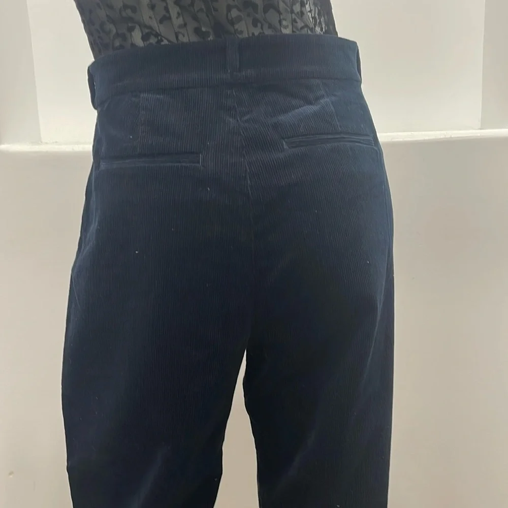 A.L.C. Pleated Tori Corduroy Straight Leg High Rise Pants Navy blue